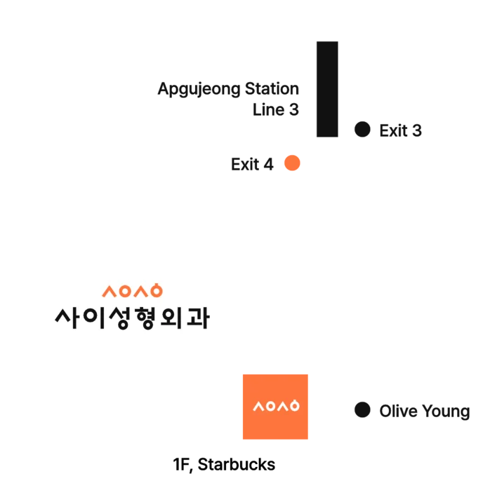 Directions to Sai Plastic Surgery (Apgujeong Station, Line 3, Exit 4)