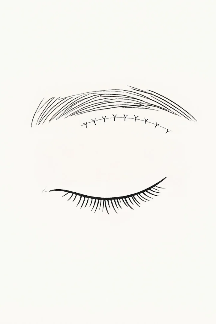 To prevent sagging,[b] the skin is pulled and[b] sutured to the periosteum.