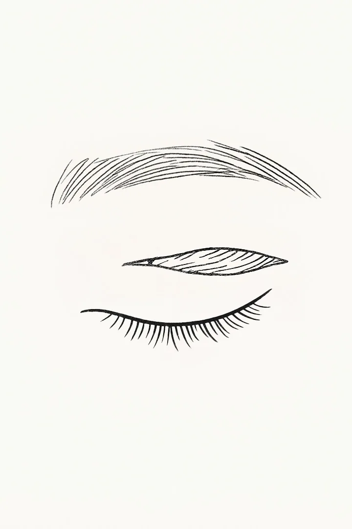 An incision is made along the sagging upper skin.